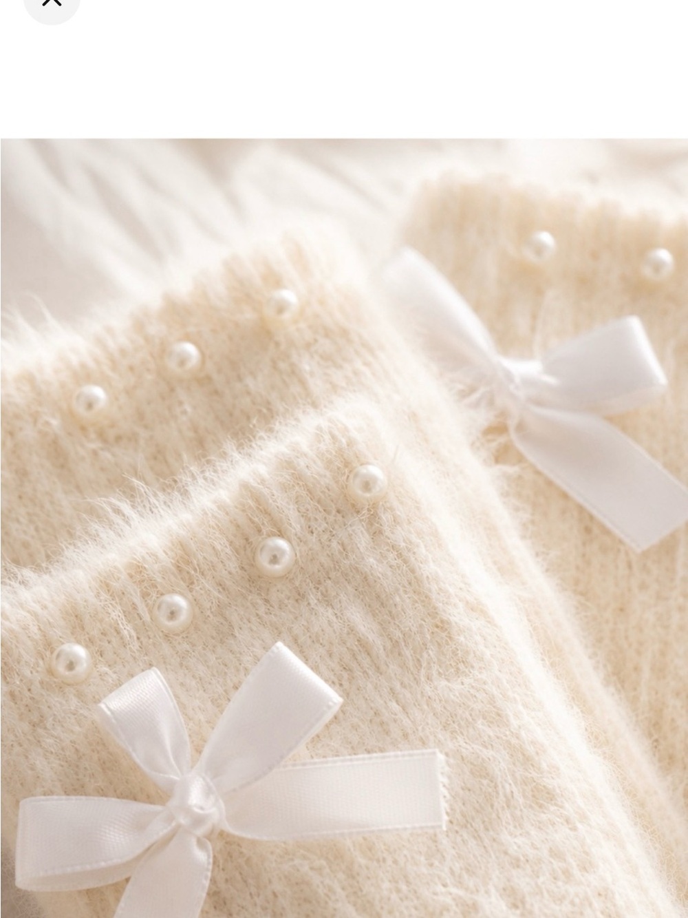 Altar’d State Ivory Pearl Bow Fuzzy Crew Socks NWT Cozy Gift (1 Pair) - Picture 2 of 5